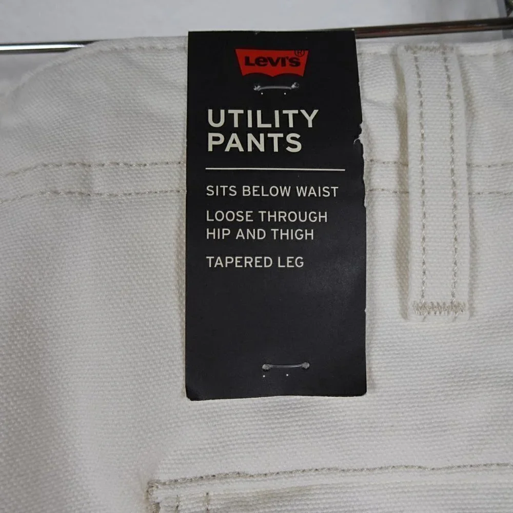 Levi's Utility Pants Jeans Men's 42x32 Off White Ivory Denim Tapered Pockets